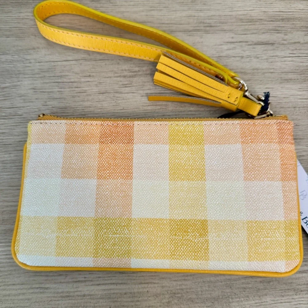 Dooney and Bourke Quadretto Yellow Plaid Kirby Small Carrington Wristlet - NEW - Picture 4 of 9